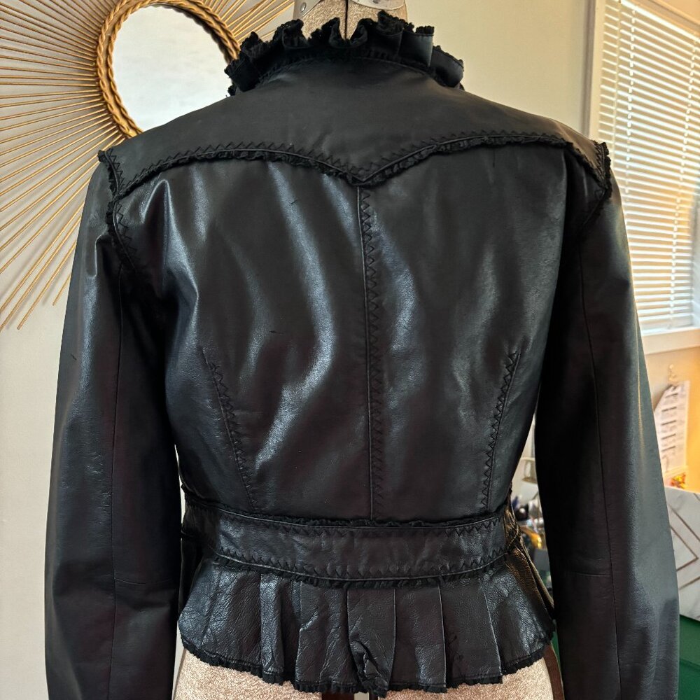 Black Ruffle Trim Bomber Jacket